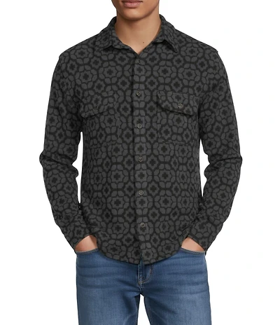 Rowm Long Sleeve Jacquard Geo Print Coatfront Shirt