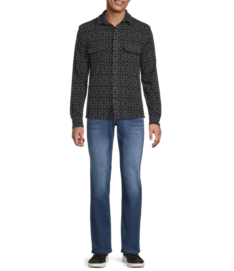 Rowm Long Sleeve Jacquard Geo Print Coatfront Shirt