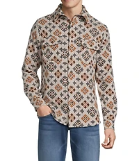 Rowm Long Sleeve Jacquard Multi Geo Print Button Front Shirt