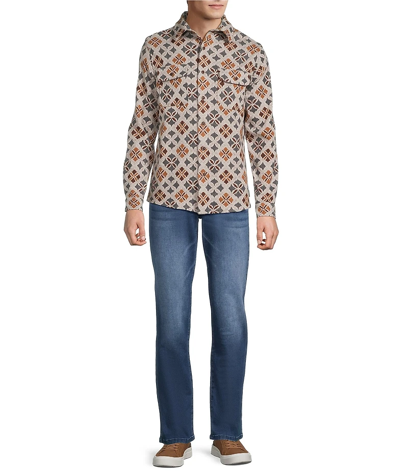 Rowm Long Sleeve Jacquard Multi Geo Print Button Front Shirt