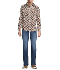 Rowm Long Sleeve Jacquard Multi Geo Print Button Front Shirt