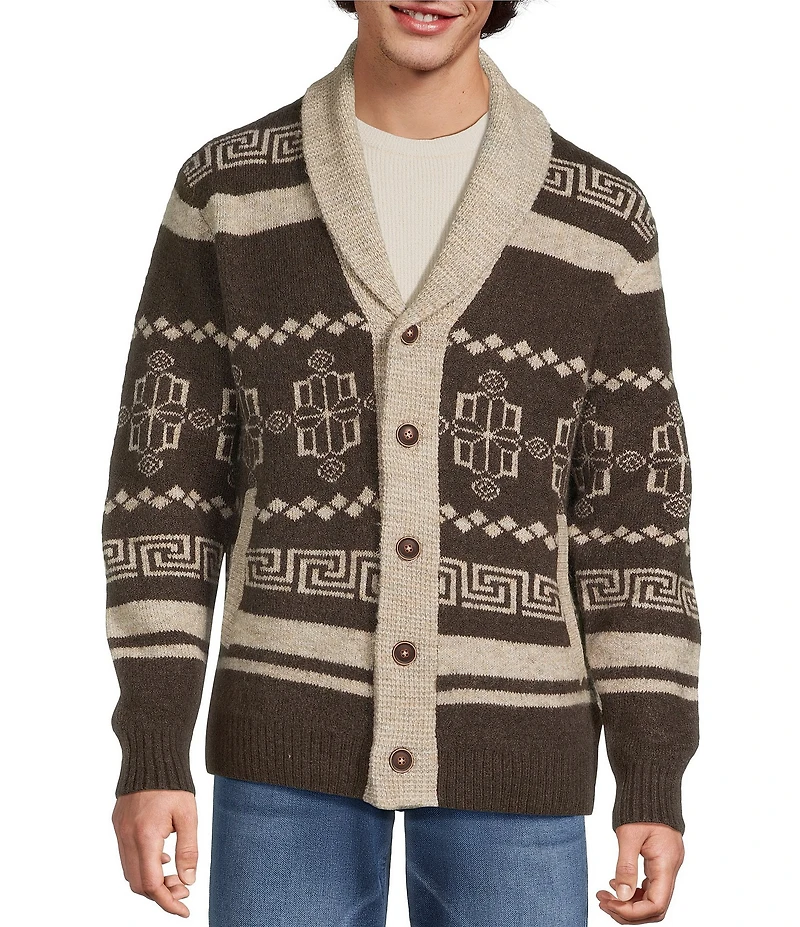 Rowm Long Sleeve Jacquard Shawl Cardigan Sweater