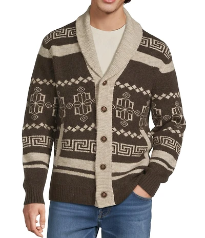Rowm Long Sleeve Jacquard Shawl Cardigan Sweater