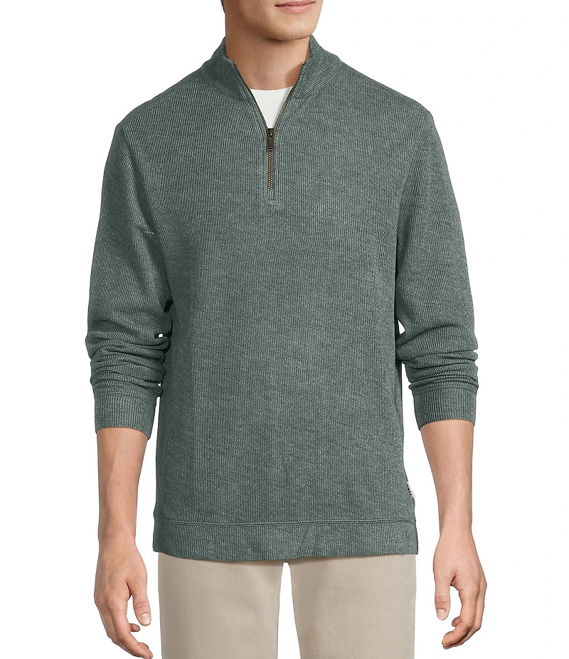 Rowm Long Sleeve Solid Ribbed Textured Q-Zip