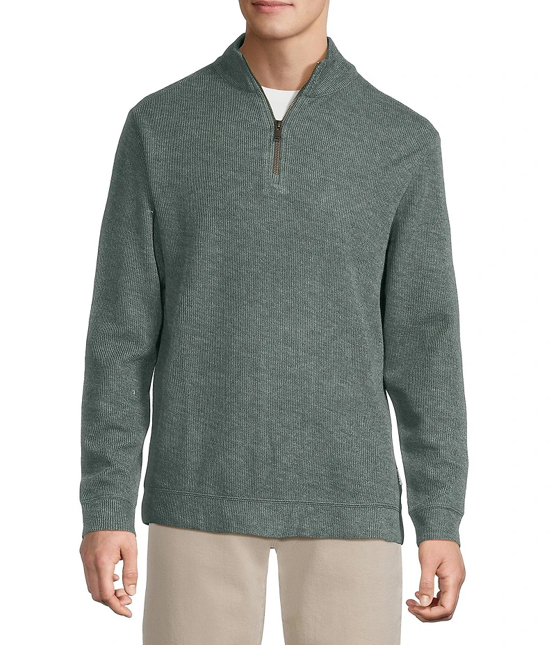 Rowm Long Sleeve Solid Ribbed Textured Q-Zip