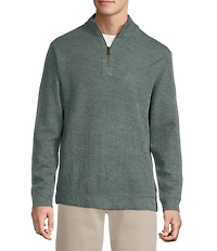 Rowm Long Sleeve Solid Ribbed Textured Q-Zip