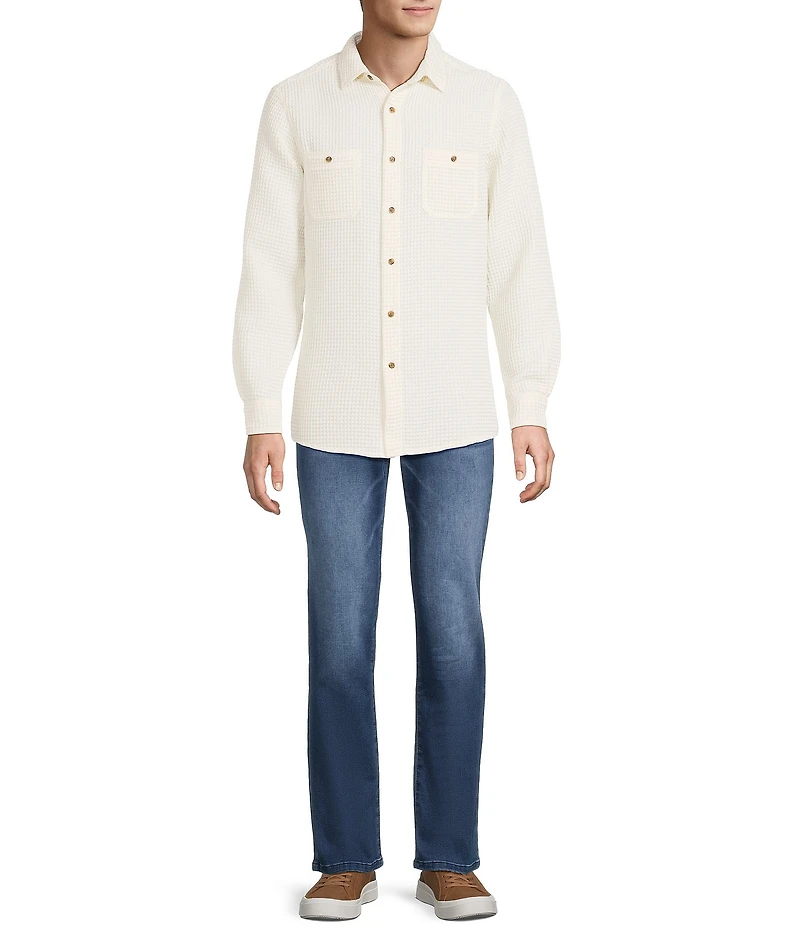 Rowm Long Sleeve Solid Waffle Button Front Shirt