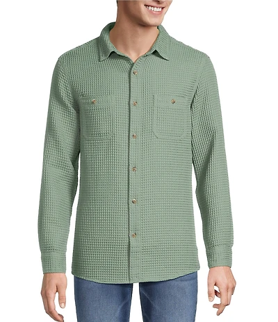 Rowm Long Sleeve Solid Waffle Button Front Shirt