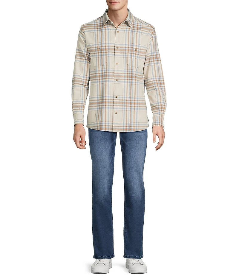 Rowm Long Sleeve Textured Large Plaid Slub Shirt
