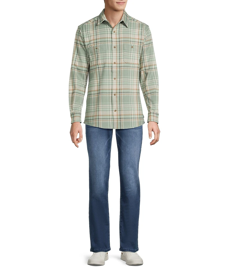 Rowm Long Sleeve Textured Plaid Slub Shirt