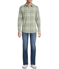 Rowm Long Sleeve Textured Plaid Slub Shirt