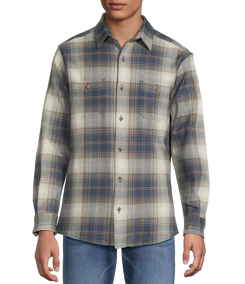 Rowm Long Sleeve Textured Ombre Plaid Shirt