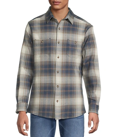 Rowm Long Sleeve Textured Ombre Plaid Shirt