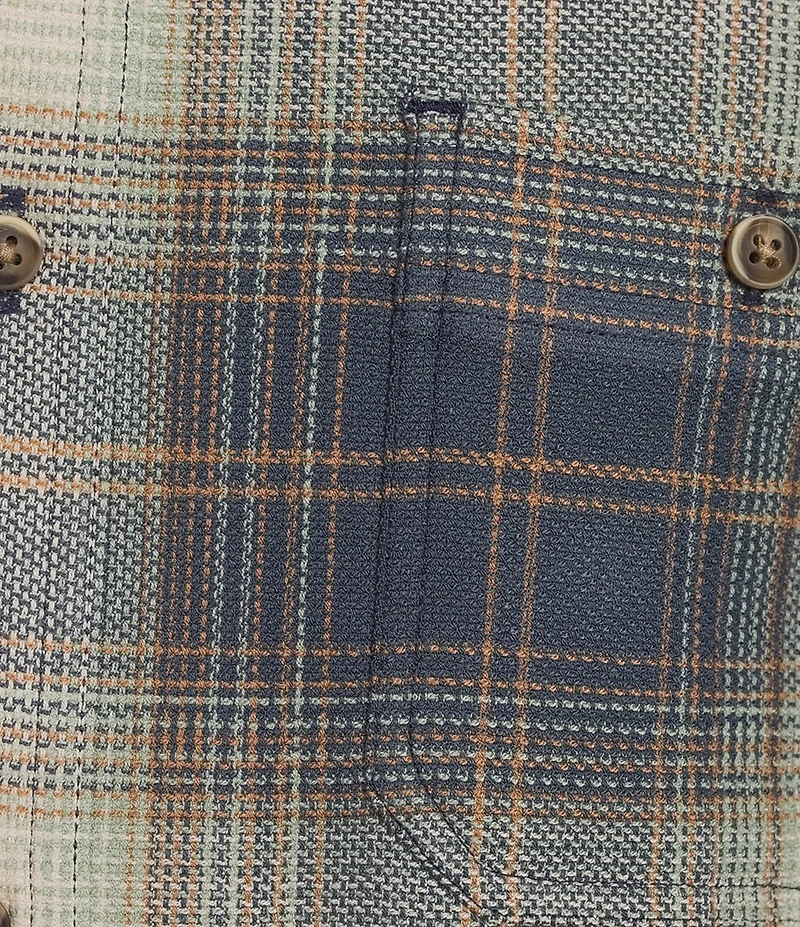 Rowm Long Sleeve Textured Ombre Plaid Shirt