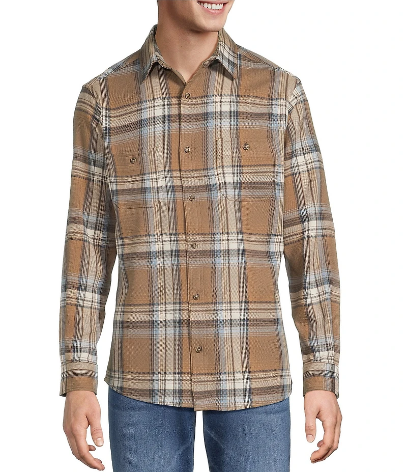 Rowm Long Sleeve Textured Ombre Plaid Slub Shirt