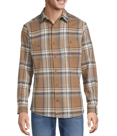 Rowm Long Sleeve Textured Ombre Plaid Slub Shirt
