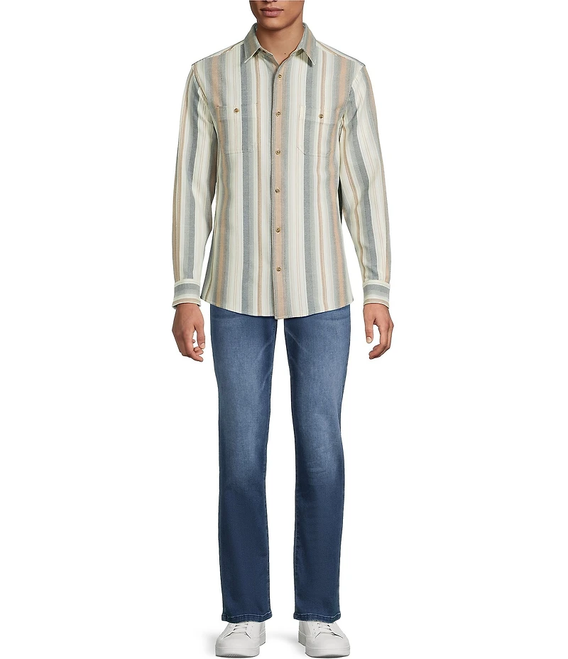 Rowm Long Sleeve Textured Stripe Slub Shirt