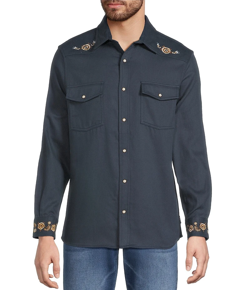 Rowm Long Sleeve Western Paisley Embroidery Print Shirt