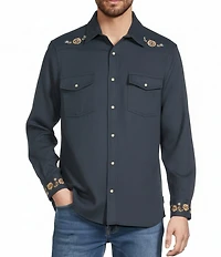 Rowm Long Sleeve Western Paisley Embroidery Print Shirt