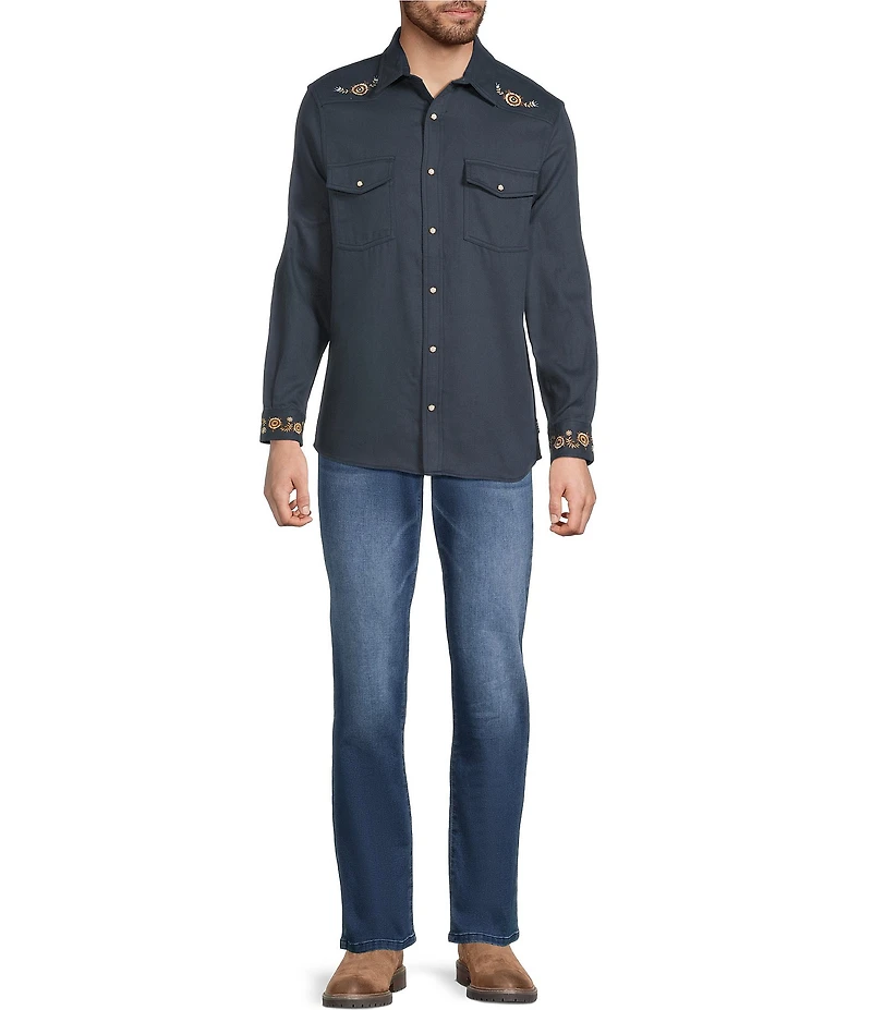 Rowm Long Sleeve Western Paisley Embroidery Print Shirt