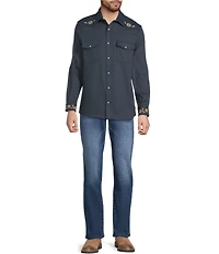 Rowm Long Sleeve Western Paisley Embroidery Print Shirt