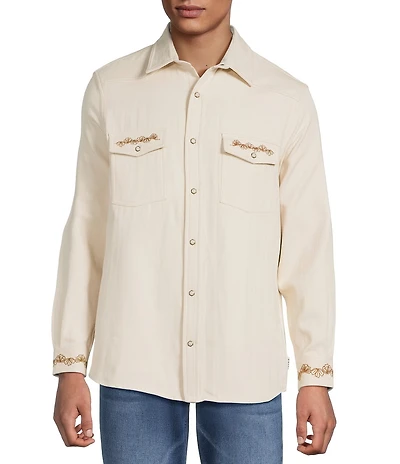 Rowm Long Sleeve Western Scenic Embroidery Print Shirt