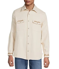 Rowm Long Sleeve Western Scenic Embroidery Print Shirt