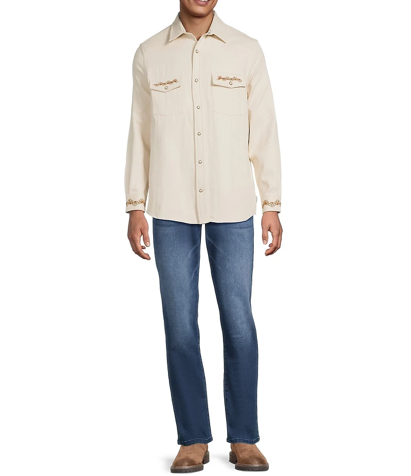 Rowm Long Sleeve Western Scenic Embroidery Print Shirt