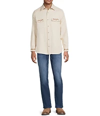 Rowm Long Sleeve Western Scenic Embroidery Print Shirt