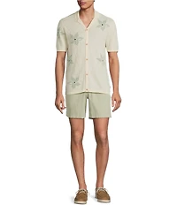 Rowm Outsider's Oasis Short Sleeve Jacquard Flower Button Front Sweater Knit Shirt