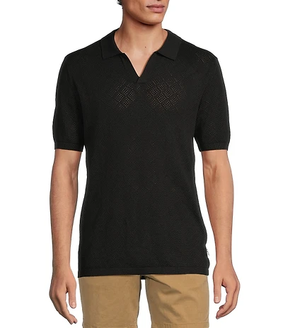 Rowm Outsider's Oasis Short Sleeve Solid Button Front Sweater Knit Shirt