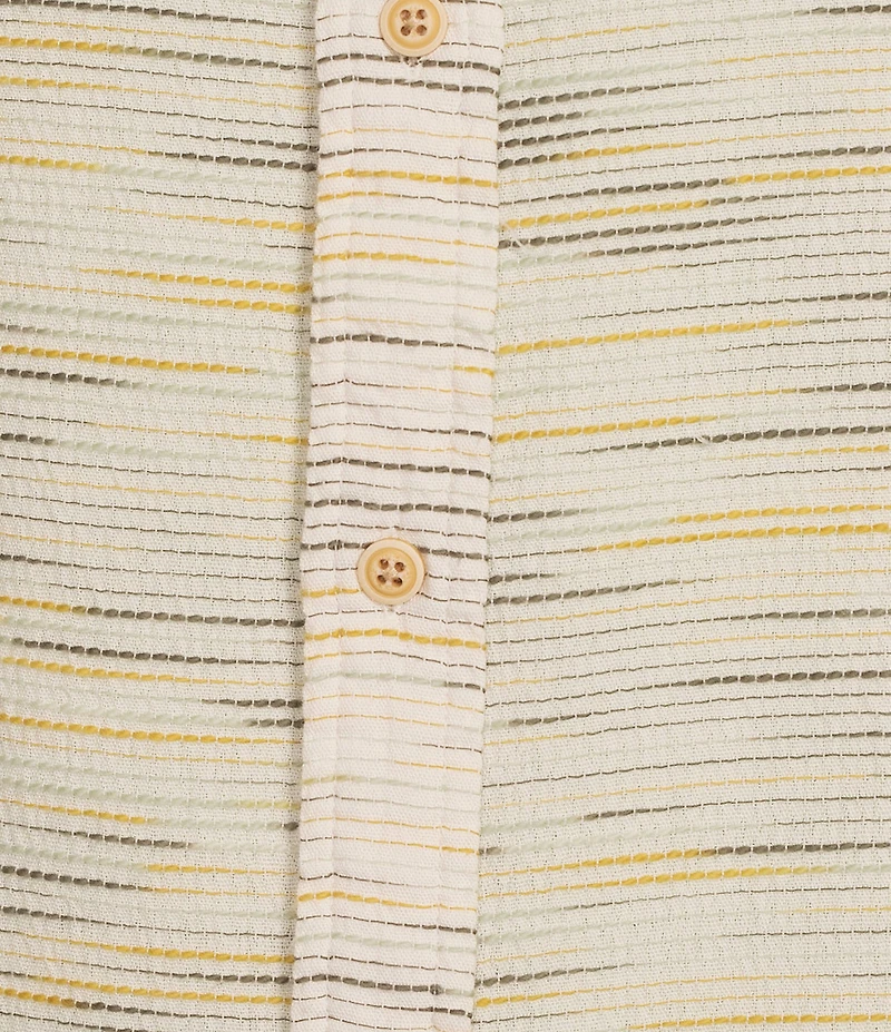 Rowm Outsider's Oasis Short Sleeve Space Dyed Textured Horizontal Striped Shirt
