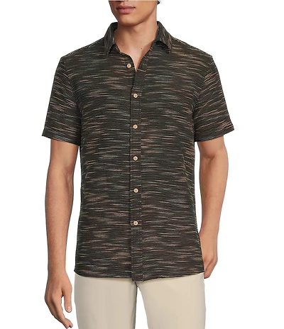 Rowm Outsider's Oasis Short Sleeve Space Dyed Textured Horizontal Striped Shirt