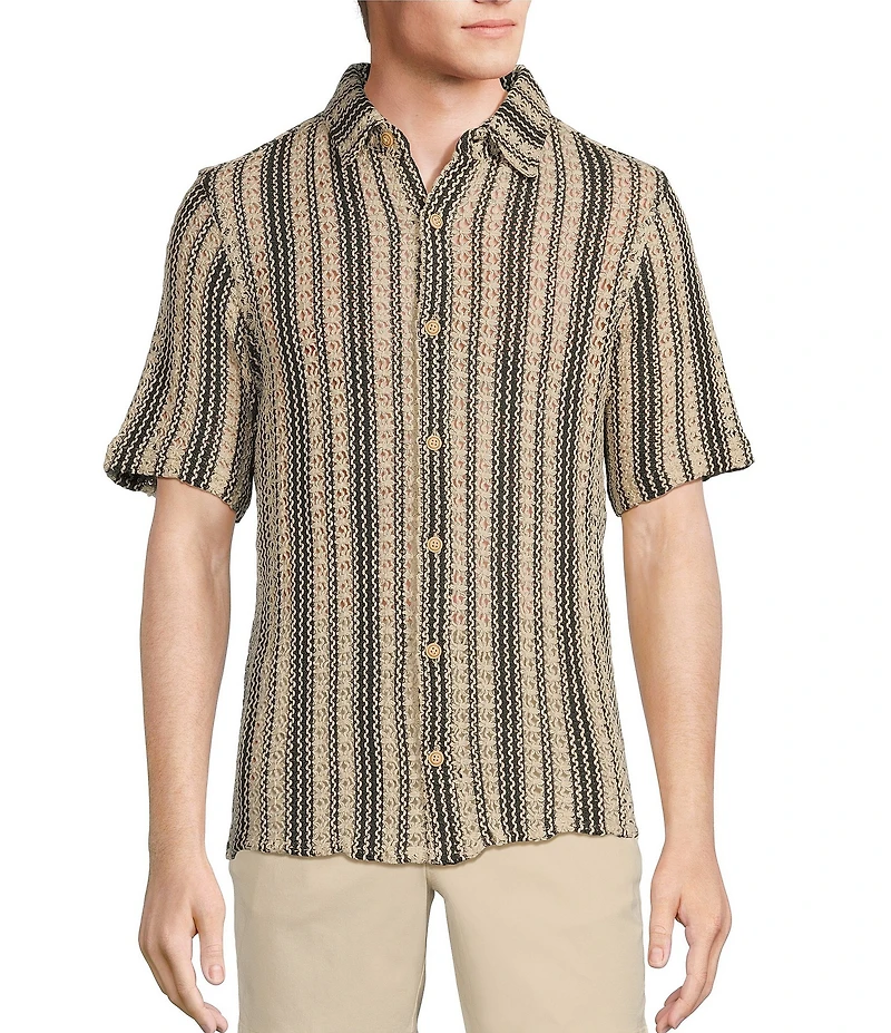 Rowm Outsider's Oasis Short Sleeve Textured Geometric Pattern Coatfront Shirt