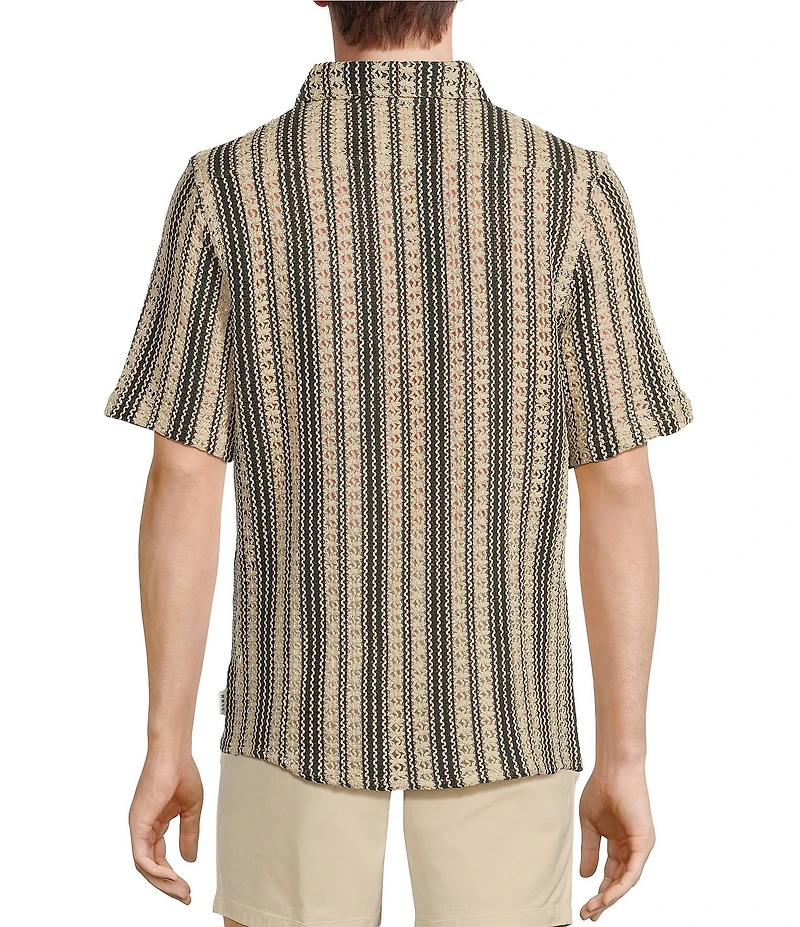 Rowm Outsider's Oasis Short Sleeve Textured Geometric Pattern Coatfront Shirt