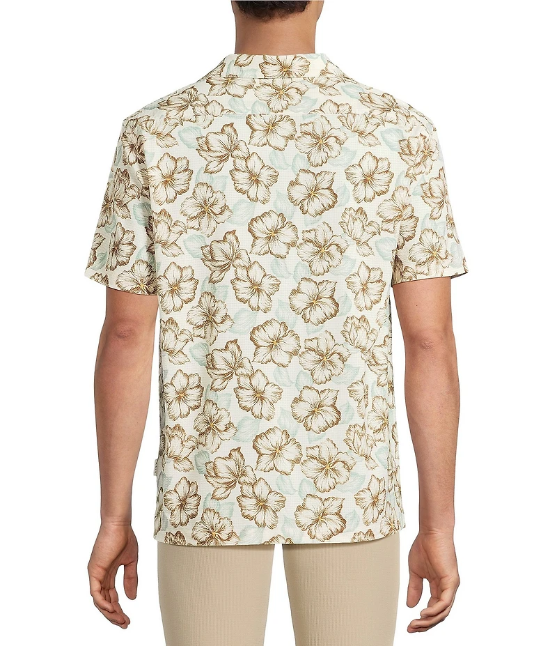 Rowm Performance Rec + Relax Short Sleeve Large Floral Print Textured Camp Shirt
