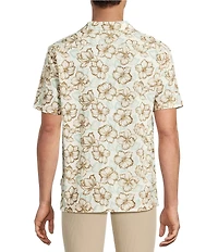 Rowm Performance Rec + Relax Short Sleeve Large Floral Print Textured Camp Shirt