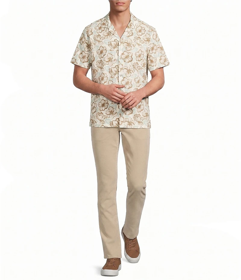 Rowm Performance Rec + Relax Short Sleeve Large Floral Print Textured Camp Shirt