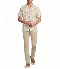 Rowm Performance Rec + Relax Short Sleeve Large Floral Print Textured Camp Shirt