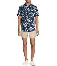 Rowm Performance Rec + Relax Short Sleeve Large Leaf Print Textured Shirt