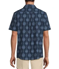 Rowm Performance Rec + Relax Short Sleeve Line Medallion Print Textured Shirt