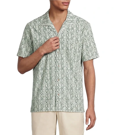 Rowm Performance Rec + Relax Short Sleeve Medallion Print Textured Camp Shirt