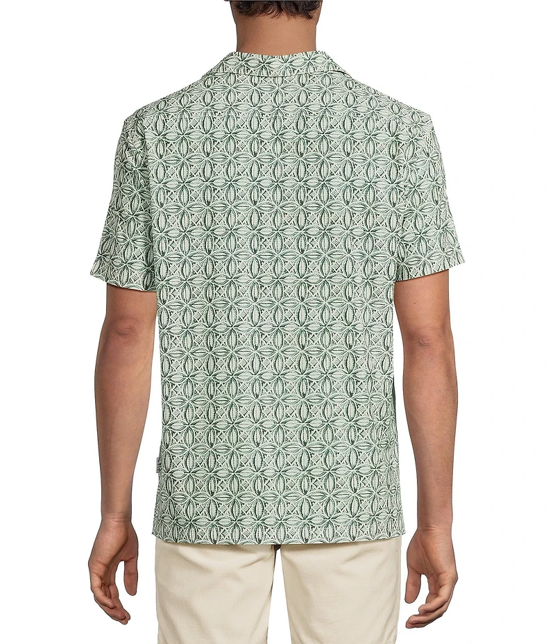 Rowm Performance Rec + Relax Short Sleeve Medallion Print Textured Camp Shirt