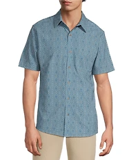 Rowm Performance Rec + Relax Short Sleeve Medallion Print Textured Shirt