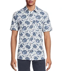 Rowm Performance Rec + Relax Short Sleeve Sketch Floral Print Textured Shirt