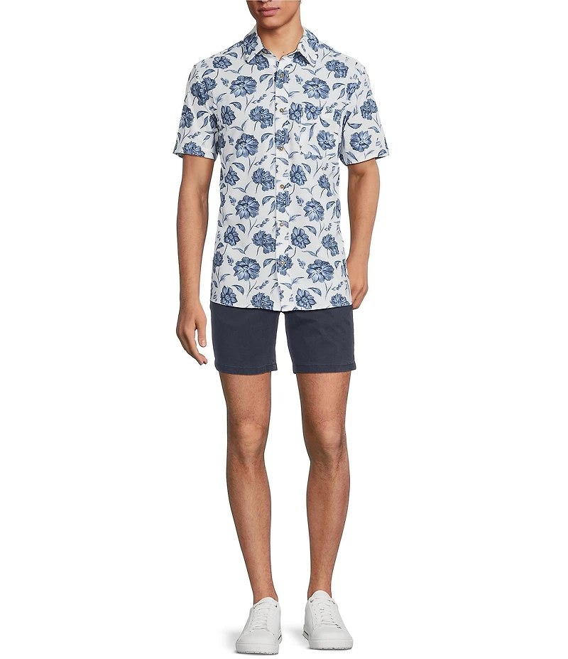 Rowm Performance Rec + Relax Short Sleeve Sketch Floral Print Textured Shirt