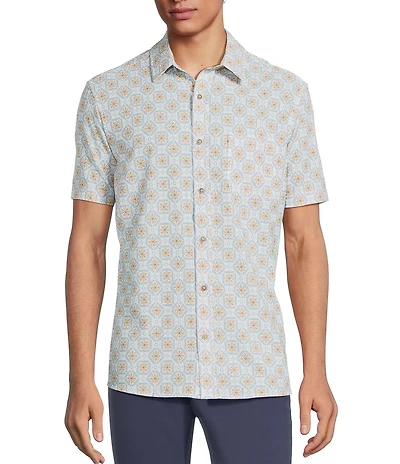 Rowm Performance Rec + Relax Short Sleeve Tile Print Textured Shirt