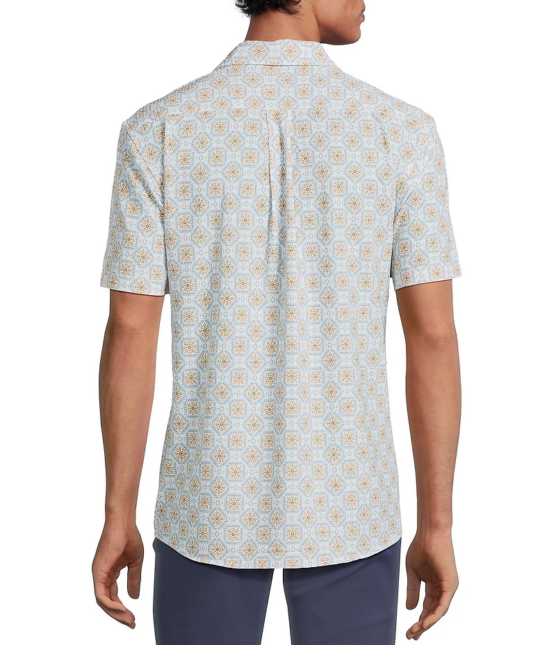 Rowm Performance Rec + Relax Short Sleeve Tile Print Textured Shirt
