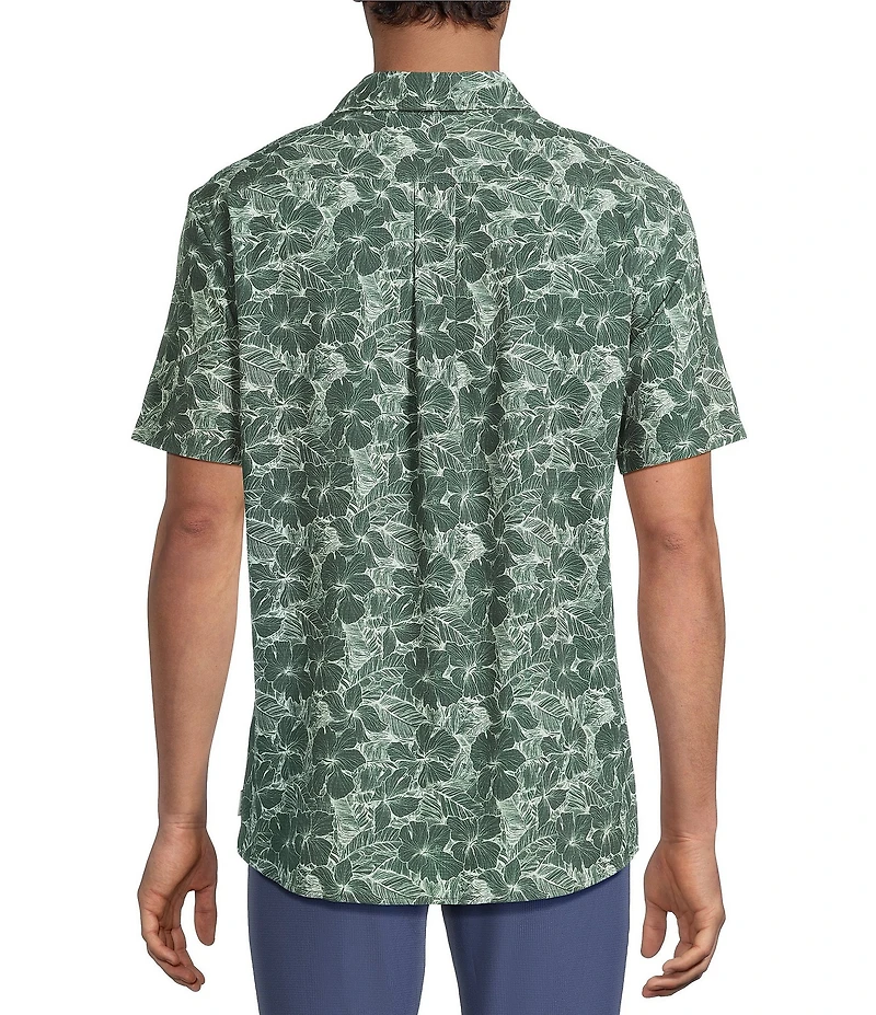 Rowm Performance Rec + Relax Short Sleeve Tropical Print Textured Shirt