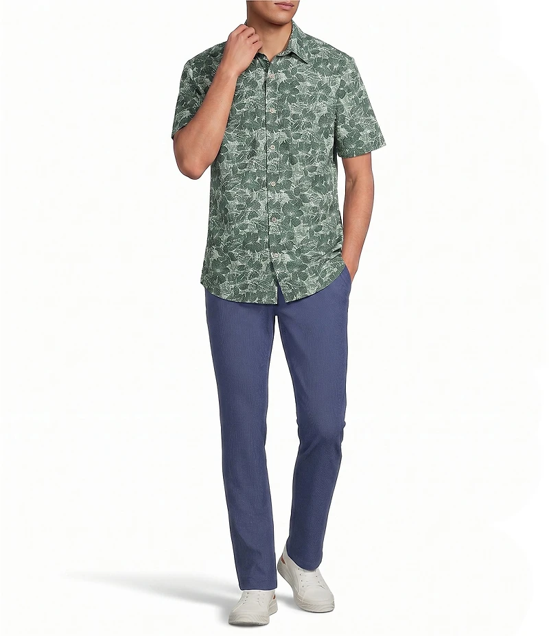 Rowm Performance Rec + Relax Short Sleeve Tropical Print Textured Shirt